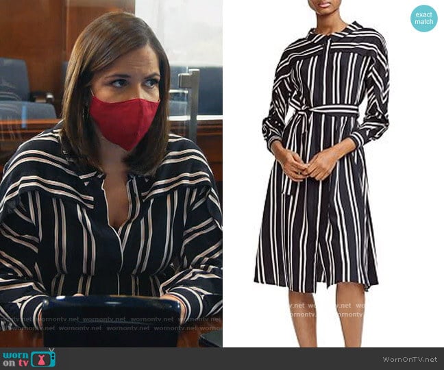 Raji Striped Shirt Dress by Maje worn by Sara Castillo (Lindsay Mendez) on All Rise