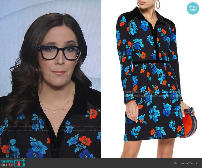 Velvet-Paneled Floral-Print Shirtdress by Maje worn by Savannah Sellers on Today