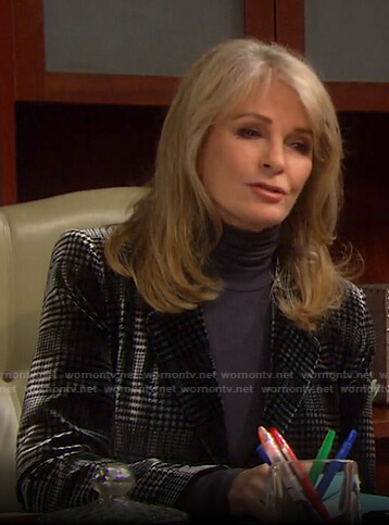 Marlena’s grey houndstooth velvet blazer on Days of our Lives