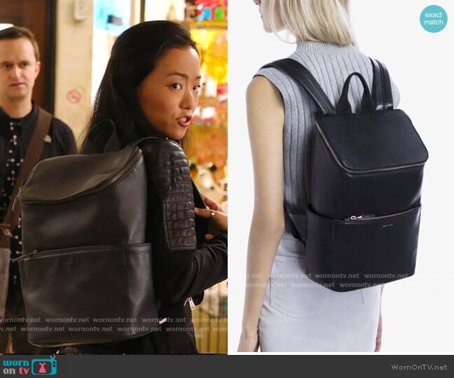 Brave Backpack in Navy by Matt & Nat worn by Janet (Andrea Bang) on Kims Convenience