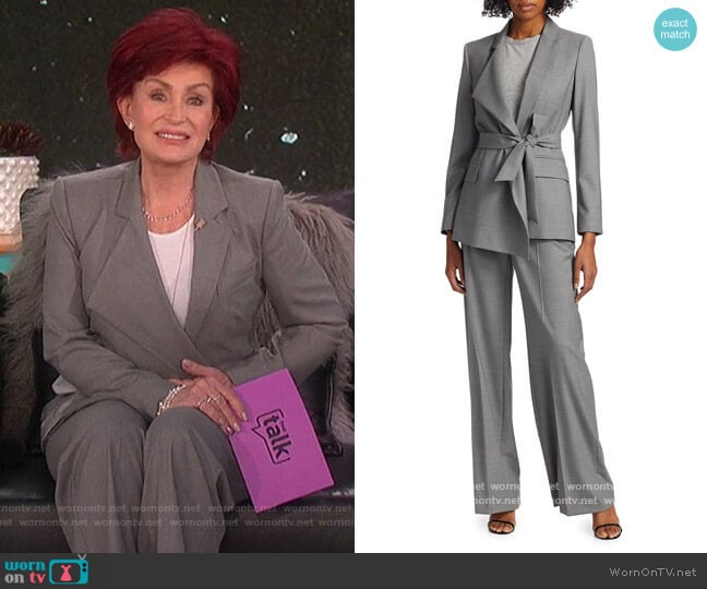 Belluno belted asymmetric wool blazer and pants by Max Mara worn by Sharon Osbourne on The Talk