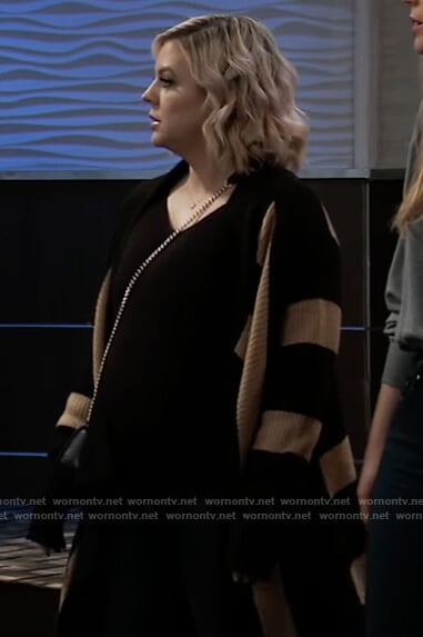 Maxie's black striped open cardigan on General Hospital