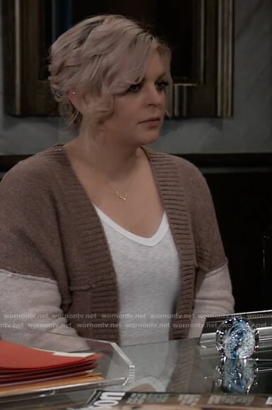 Maxie's brown colorblock cardigan on General Hospital