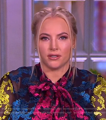 WornOnTV Meghans printed tie neck blouse on The View Meghan McCain Clothes and Wardrobe from TV pic