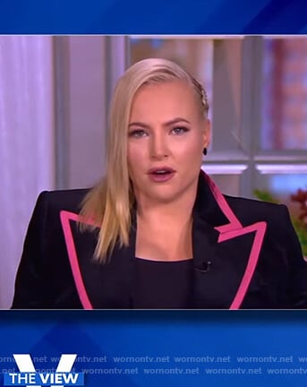 Meghan’s black contrast trim double breasted blazer on The View