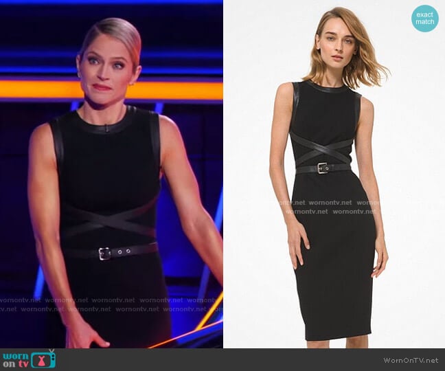 Leather Trim Stretch Bouclé Crepe Sheath Dress by Michael Kors worn by Sara Haines  on The Chase