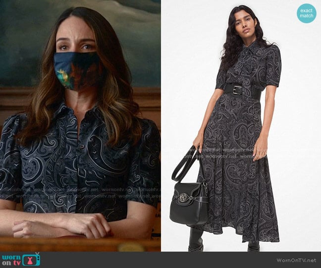 Paisley Silk Georgette Tie-Neck Shirtdress by Michael Kors worn by Isabella Colón (Yara Martinez) on Bull