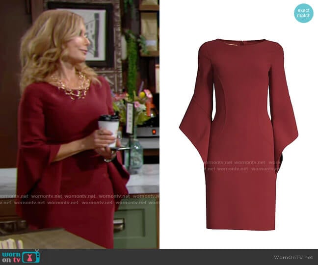 Michael Kors Stretch Wool-Crepe Draped-Sleeve Sheath Dress worn by Lauren Fenmore (Tracey Bregman) on The Young and the Restless