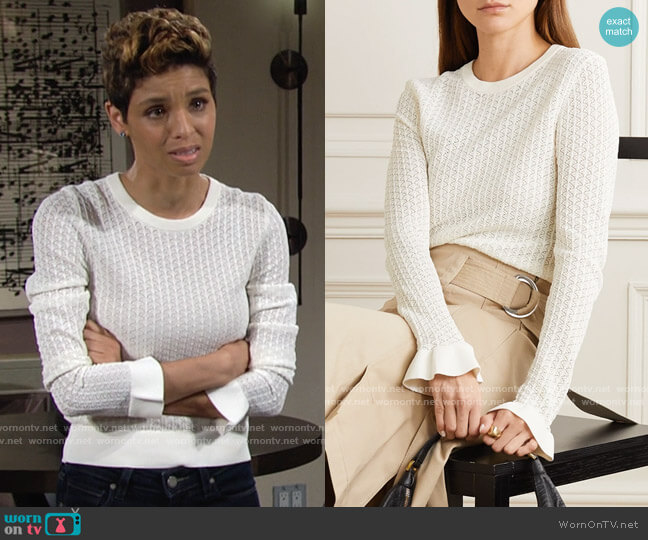 MICHAEL Michael Kors Crochet Knit Top worn by Elena Dawson (Brytni Sarpy) on The Young and the Restless