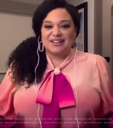 Michelle’s Buteau’s pink ombre tie neck blouse on The Wendy Williams Show