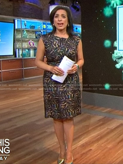 Michelle Miller’s confetti print dress on CBS This Morning Saturday