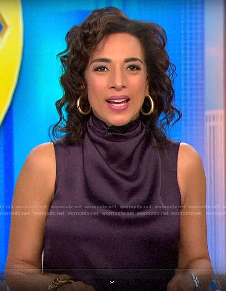 Wornontv Michelle Miller S Purple Sleeveless Cowl Neck Top On Cbs This Morning Michelle Miller Clothes And Wardrobe From Tv