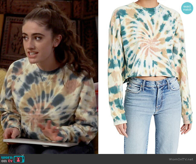 Mother The Loafer Tie Dyed Cropped Sweatshirt in Delusional worn by Jackie Raines (Rachel Sennott) on Call Your Mother