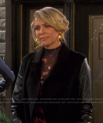 Nicole’s black leather-sleeve jacket on Days of our Lives