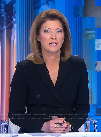 Norah’s black double breasted blazer on CBS Evening News