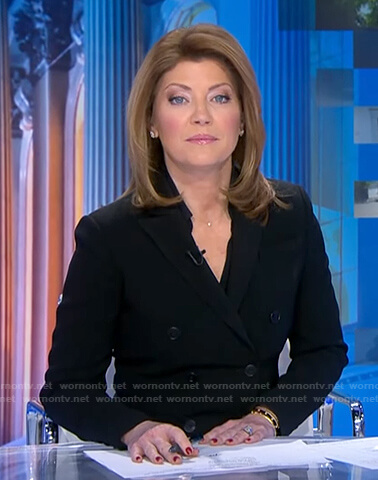 Norah’s black double breasted blazer on CBS Evening News