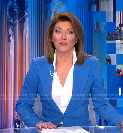 Norah’s blue blazer on CBS Evening News