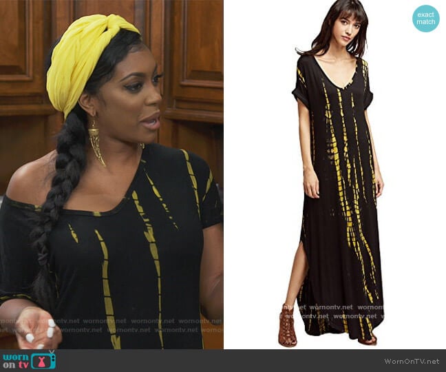 Casual Maxi Short Sleeve Split Tie Dye Long Dress by Boho worn by Porsha Williams on The Real Housewives of Atlanta