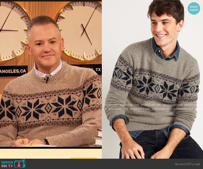 Cozy Fair Isle Crew-Neck Sweater by Old Navy worn by Ross Mathews on The Drew Barrymore Show