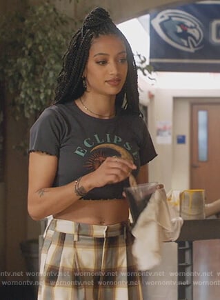 Olivia's Eclipse tee and plaid pants on All American