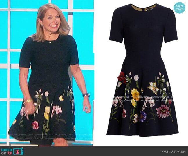 Floral Embroidered Dress by Oscar De La Renta worn by Katie Couric on The Talk