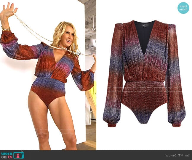 Rainbow Lurex Long-Sleeve Bodysuit by PatBO worn by Kary Brittingham on The Real Housewives of Dallas