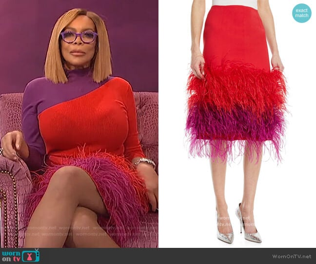 Two-Tone Feather-Hem Silk Cocktail Skirt by Prabal Gurung worn by Wendy Williams on The Wendy Williams Show