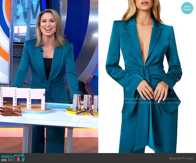 WornOnTV: Amy’s teal tie waist jacket and pants on Good Morning America ...