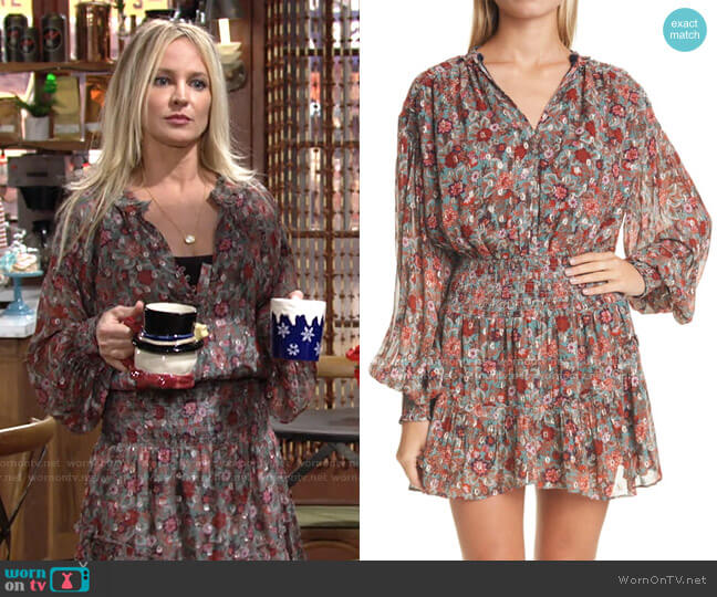 Blake Print Long Sleeve Minidress by Ramy Brook worn by Sharon Newman (Sharon Case) on The Young and the Restless