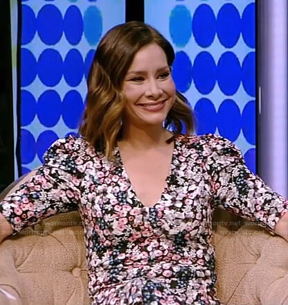 Rebecca Jarvis's floral v-neck dress on Live with Kelly and Ryan