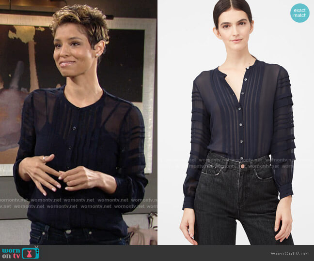 Rebecca Taylor La Chemise Chiffon Stripe Top worn by Elena Dawson (Brytni Sarpy) on The Young and the Restless