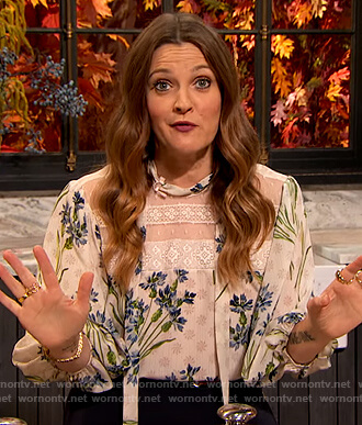 Drew’s white floral blouse on The Drew Barrymore Show