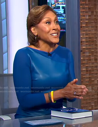 Robin’s blue leather front dress on Good Morning America