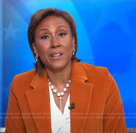 Robin’s orange corduroy blazer on Good Morning America