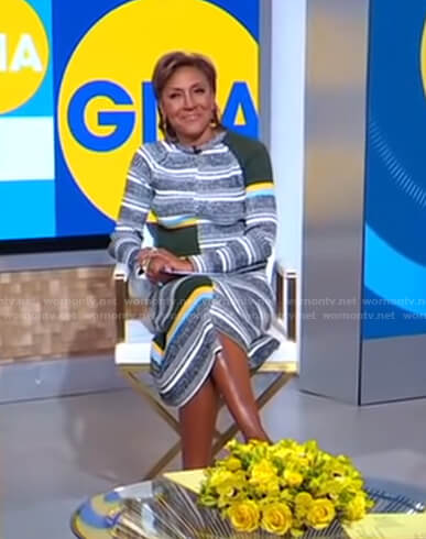 Robin’s striped ribbed sweater and skirt on Good Morning America