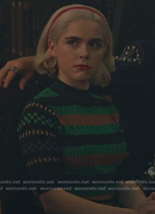 Sabrina's green stripe sweater on Chilling Adventures of Sabrina