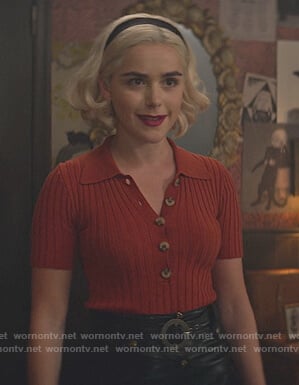 Sabrina's red ribbed polo on Chilling Adventures of Sabrina