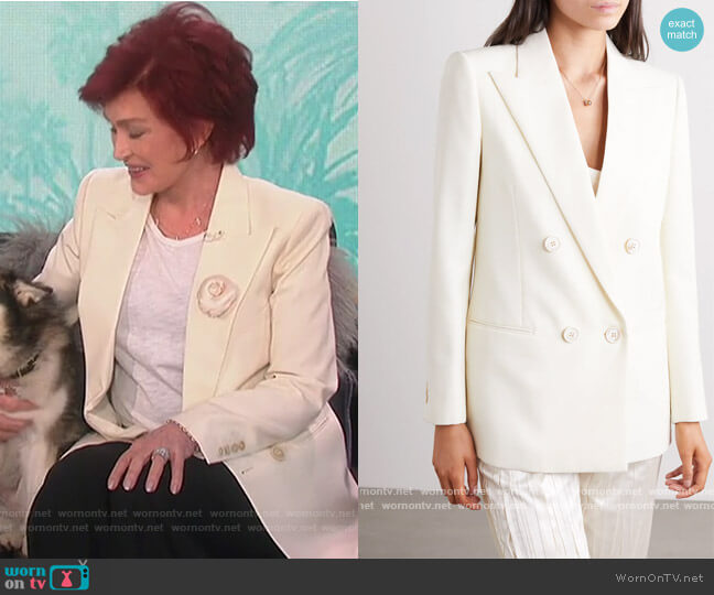 Double-breasted wool-twill blazer by Saint Laurent worn by Sharon Osbourne on The Talk