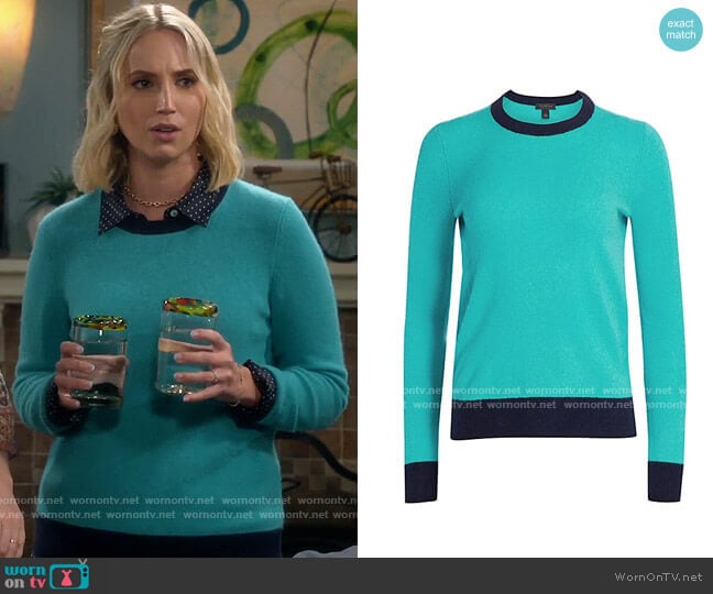 Saks Fifth Avenue COLLECTION Contrast Cashmere Sweater worn by Mandy Baxter (Molly McCook) on Last Man Standing