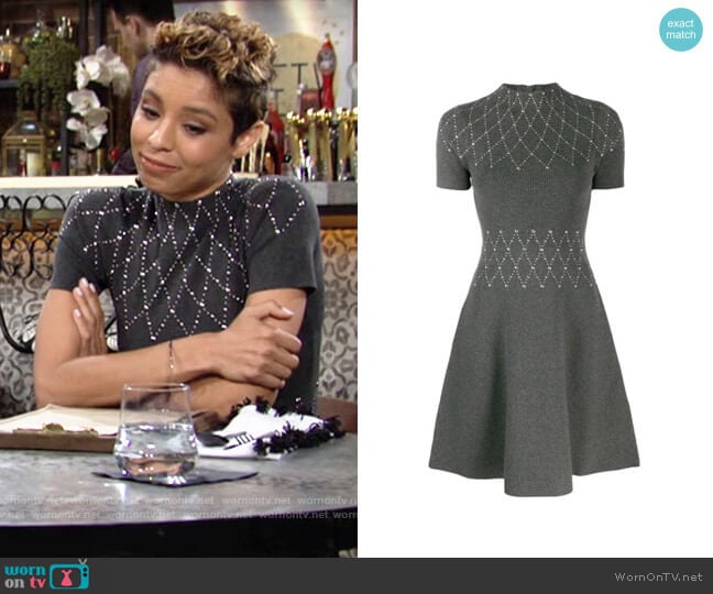 Sandro short stud-embellished dress worn by Elena Dawson (Brytni Sarpy) on The Young and the Restless