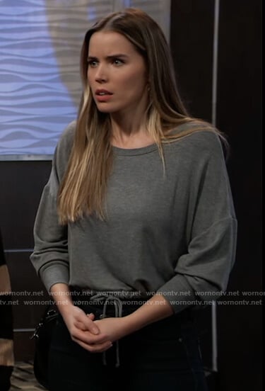 Sasha’s gray sweatshirt with drawstring waist on General Hospital