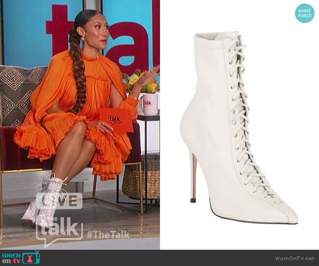 Tennie Lace-Up Leather Boots by Schutz worn by Elaine Welteroth on The Talk