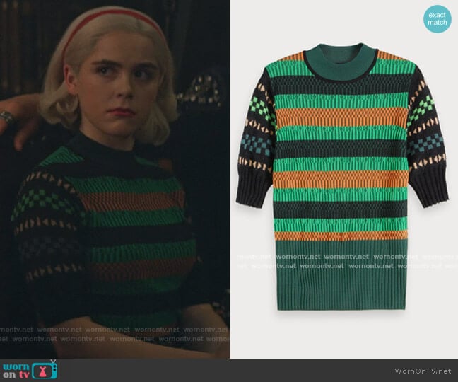 Mixed Sweater by Scotch & Soda worn by Sabrina Spellman (Kiernan Shipka) on Chilling Adventures of Sabrina