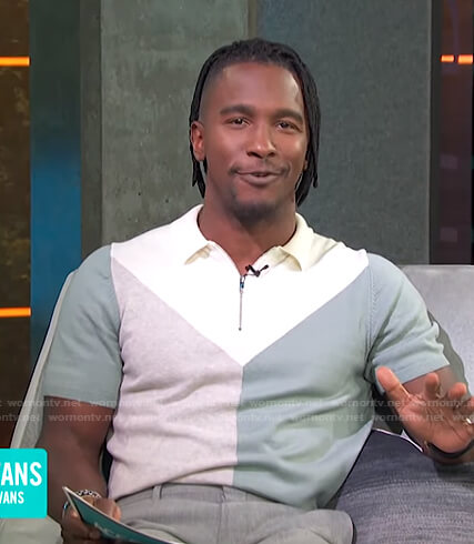 Scott’s colorblock zip polo shirt on Access Hollywood