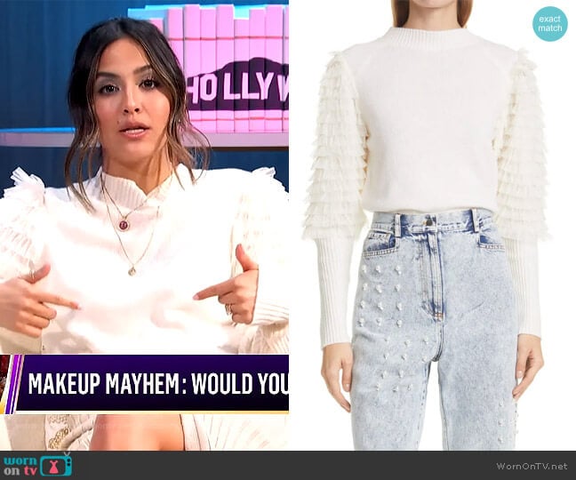 Princess Textured Puff-Sleeve Sweater by SEA worn by Erin Lim on E! News