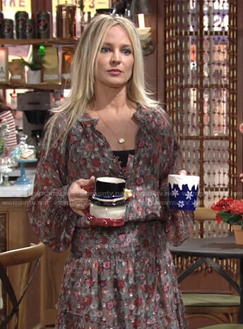 Sharon's floral smocked dress on The Young and the Restless