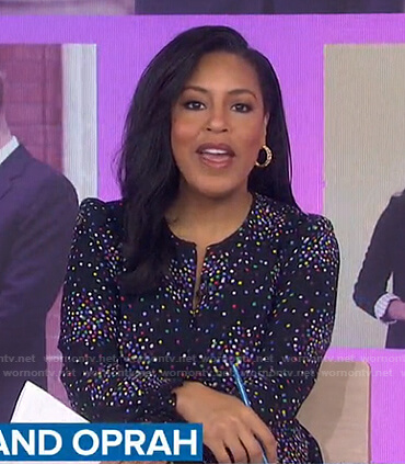 Sheinelle’s black confetti print dress on Today