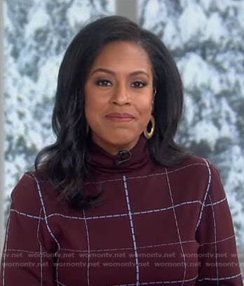 Sheinelle's burgundy checked sweater on Today