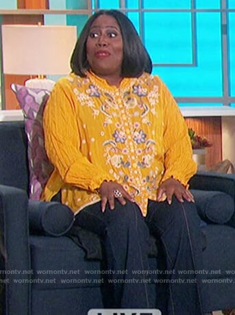 Sheryl’s yellow floral embroidered blouse on The Talk