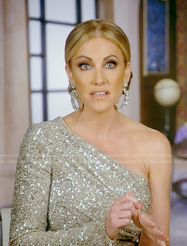 Stephanie’s sequin one-shoulder dress on The Real Housewives of Dallas